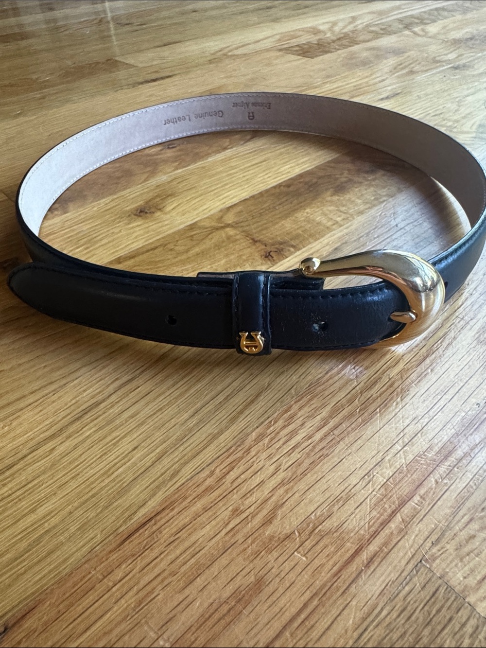 VTG Etienne Aigner Belt Navy Blue Smooth Leather Women's Sz S Gold Logo - Picture 3 of 7